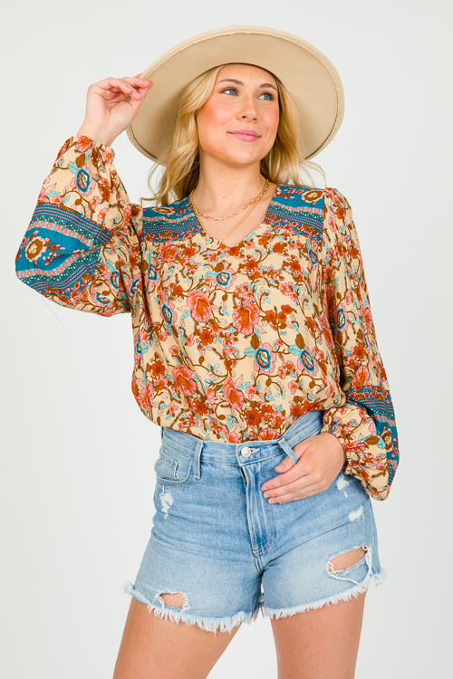 Boho Floral Top, Peach Combo