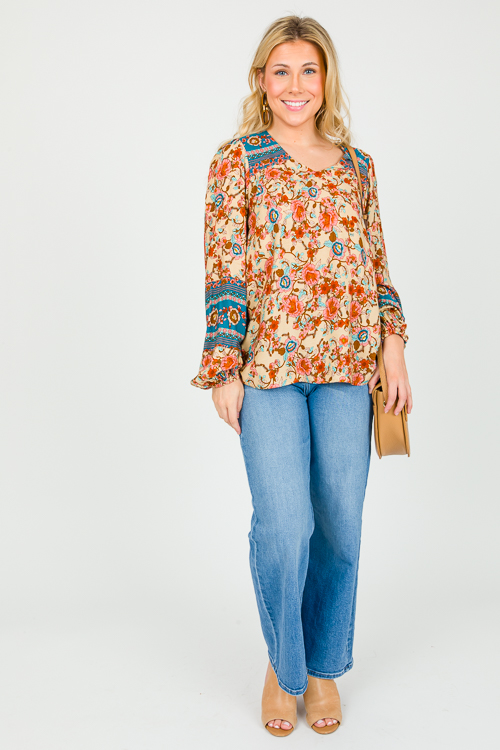 Boho Floral Top, Peach Combo