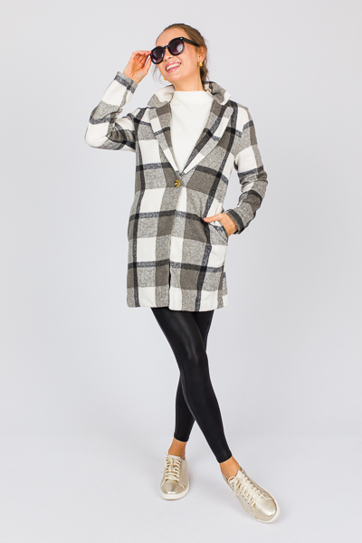 Demi Plaid Coat, Grey/Ivory