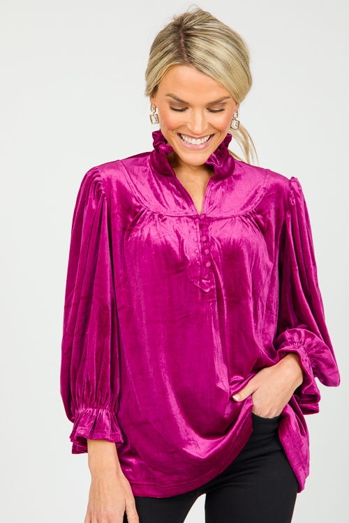 Glynn Velvet Top, Raspberry