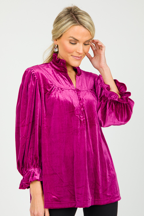 Glynn Velvet Top, Raspberry