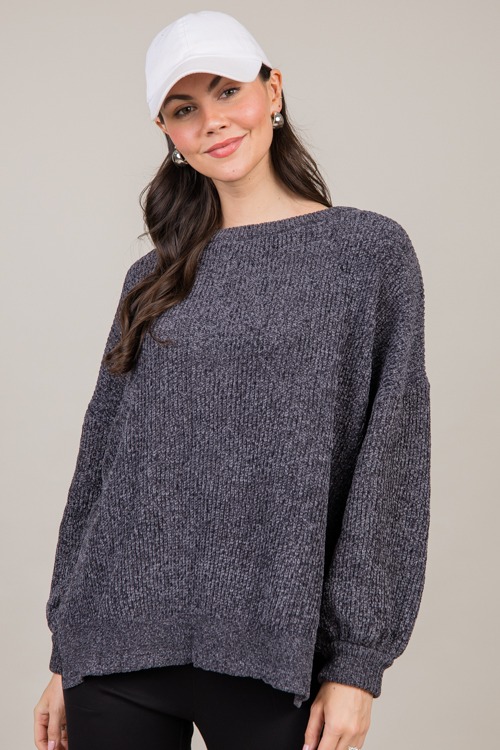 Macy Chenille Pullover, Charcoal