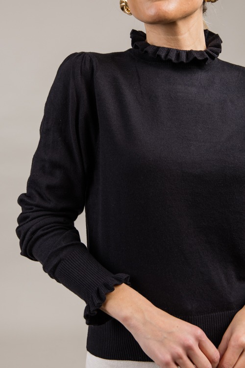 Simple Ruffle Trim Sweater, Black