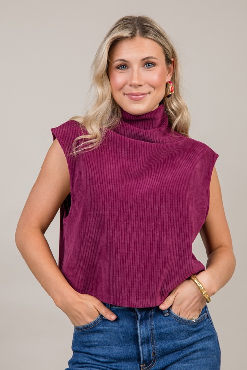 Sleeveless Mock Neck Top, Plum