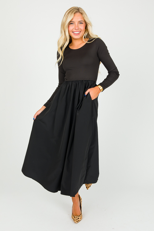 Knit Bodice Midi, Black