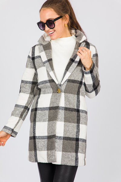 Demi Plaid Coat, Grey/Ivory