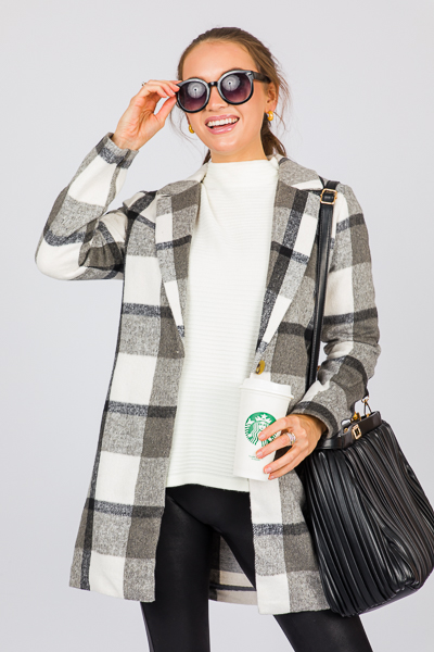 Demi Plaid Coat, Grey/Ivory