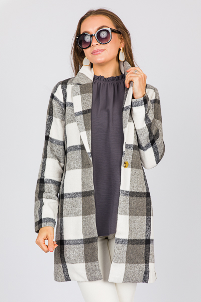 Demi Plaid Coat, Grey/Ivory