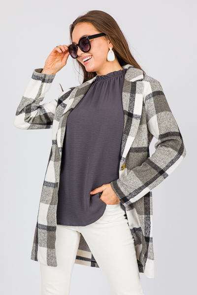 Demi Plaid Coat, Grey/Ivory