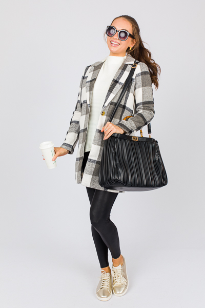 Demi Plaid Coat, Grey/Ivory