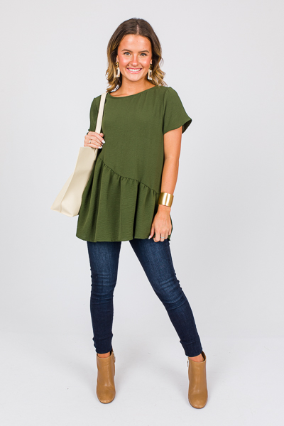 Aubree Slant Seam Top, Olive