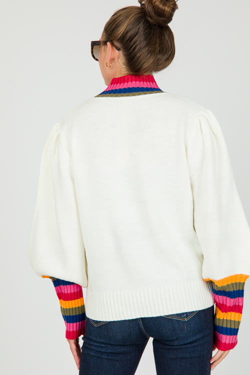 Multi Stripe Trim Sweater, Ivory