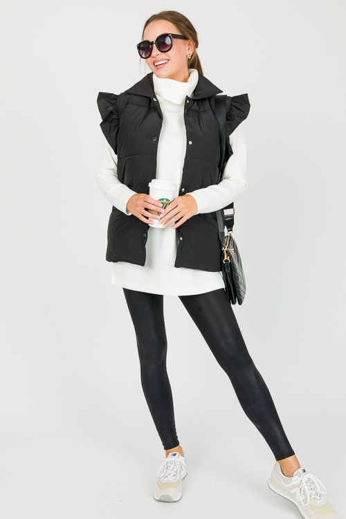 Ruffle Puffer Vest, Black