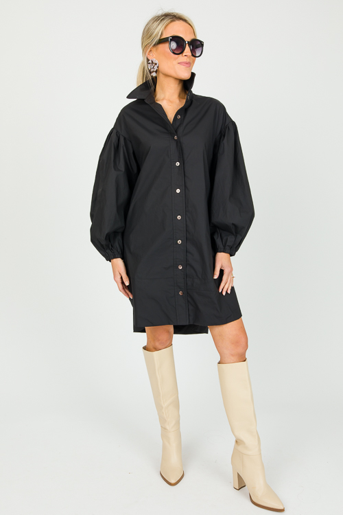 Calee Poplin Shirt Dress, Black