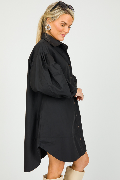 Calee Poplin Shirt Dress, Black
