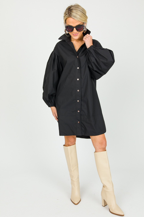 Calee Poplin Shirt Dress, Black