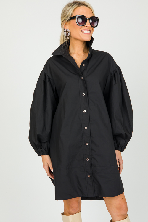 Calee Poplin Shirt Dress, Black
