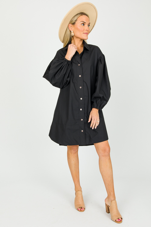 Calee Poplin Shirt Dress, Black