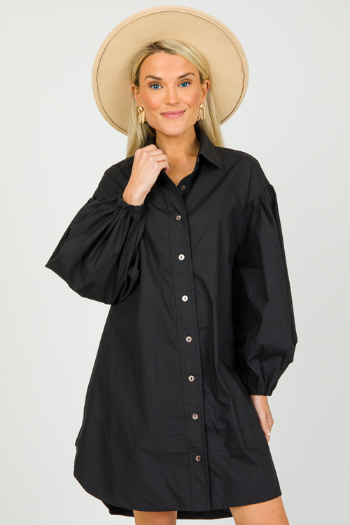 Calee Poplin Shirt Dress, Black