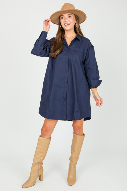 Poplin Shirt Dress, Navy