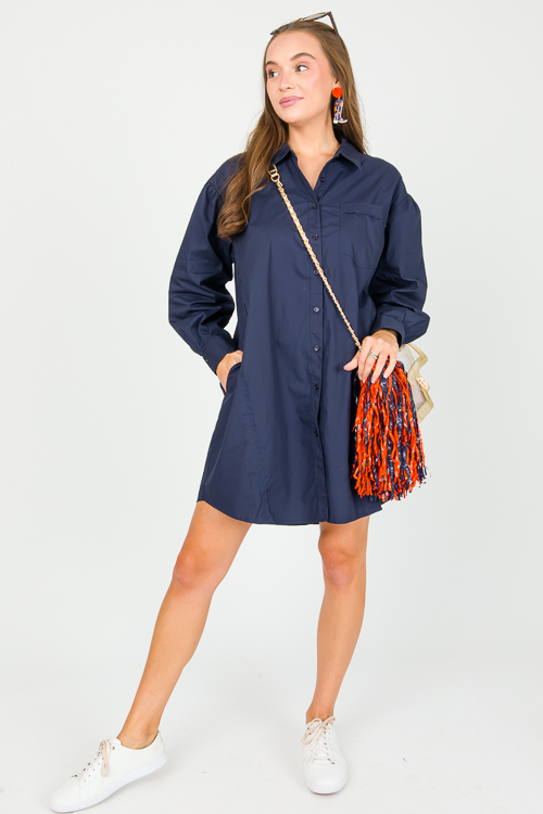 Poplin Shirt Dress, Navy