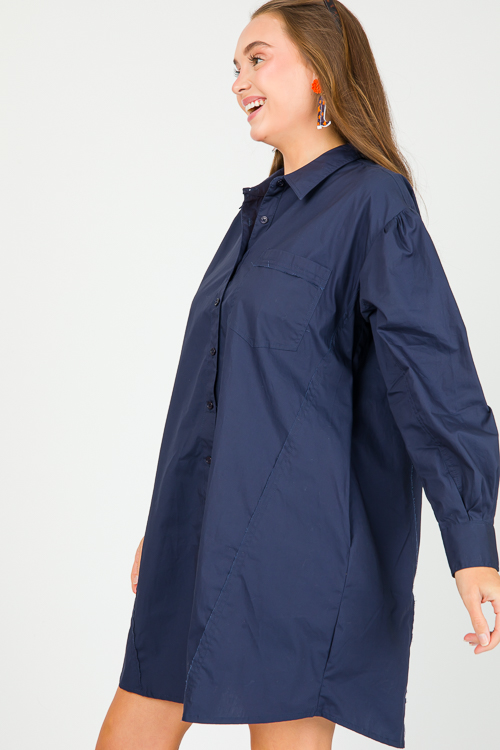 Poplin Shirt Dress, Navy