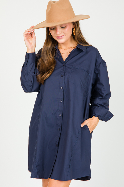 Poplin Shirt Dress, Navy