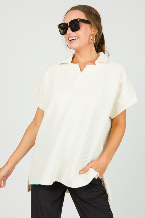 Textured Collar Tunic, Cream