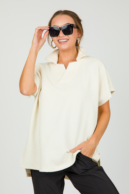 Textured Collar Tunic, Cream