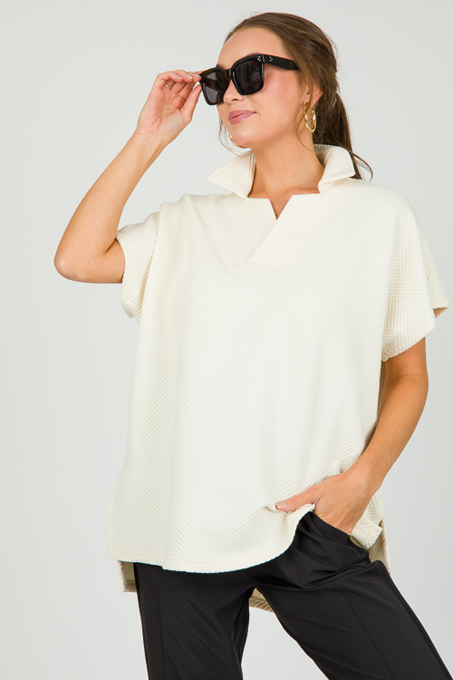 Textured Collar Tunic, Cream