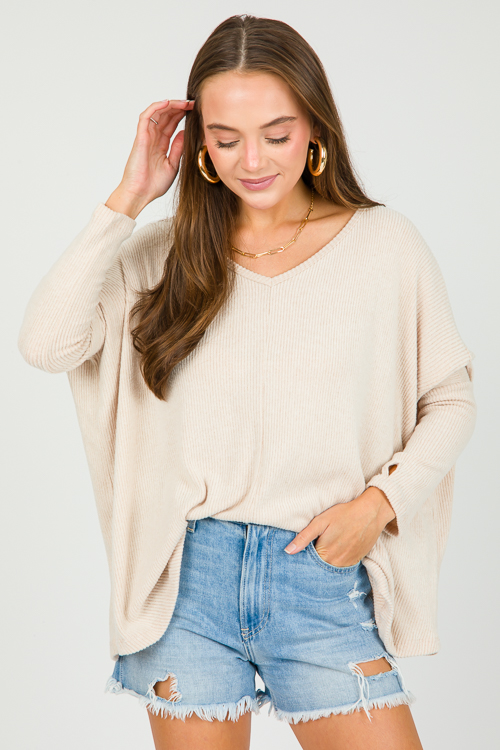 Brushed Rib Knit Top, Oatmeal