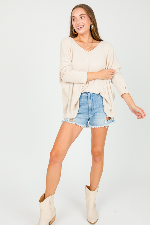 Brushed Rib Knit Top, Oatmeal