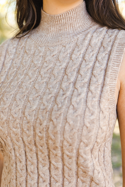 Chrisley Cable Sleeveless Sweater, Taupe