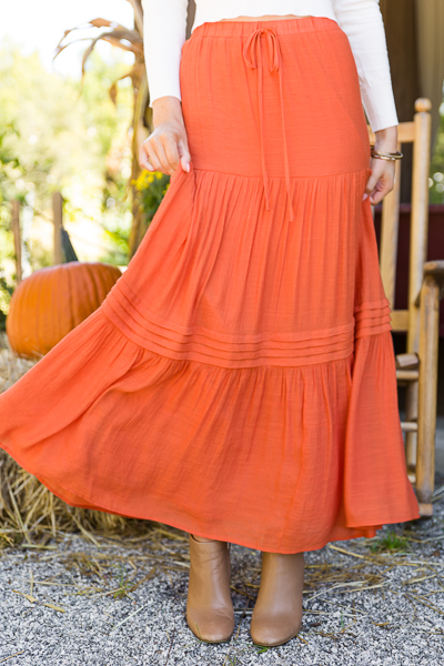 Pintuck Maxi Skirt, Pumpkin