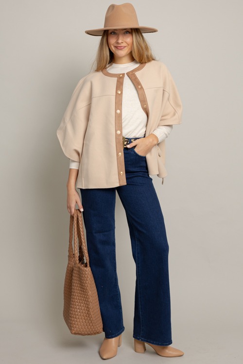 Suede Trim Button Cape, Taupe - 1006-21h.jpg