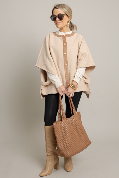 Suede Trim Button Cape, Taupe - 1006-22.jpg