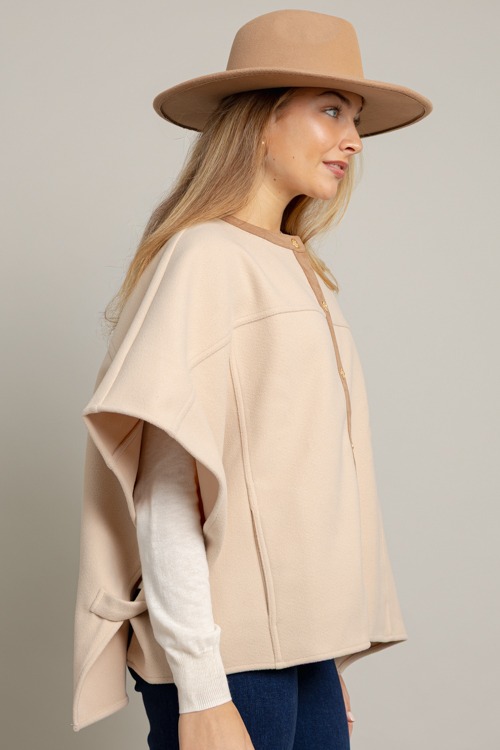 Suede Trim Button Cape, Taupe - 1006-24.jpg