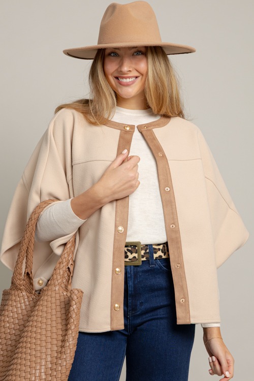 Suede Trim Button Cape, Taupe - 1006-25.jpg