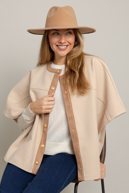Suede Trim Button Cape, Taupe - 1006-27.jpg