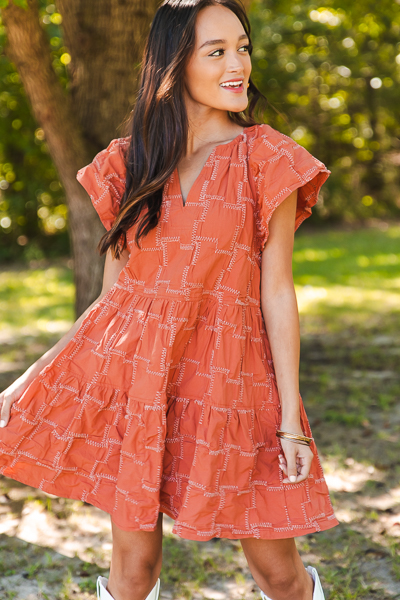 Stitched Maze Dress, Rust