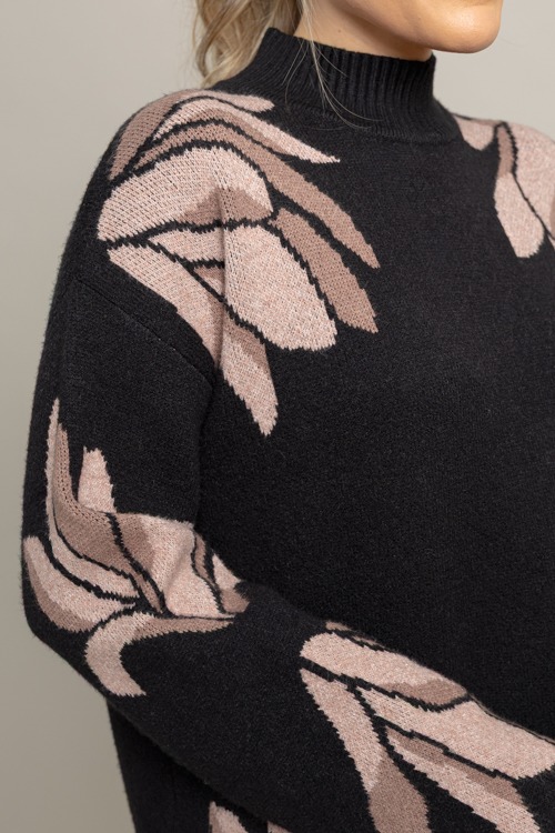 Flower Pattern Sweater, Black - 1006-37h.jpg