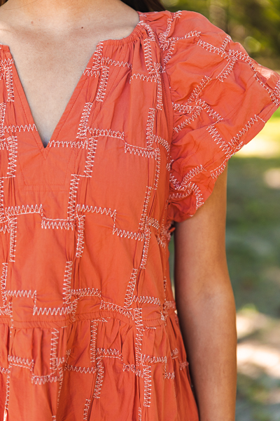 Stitched Maze Dress, Rust