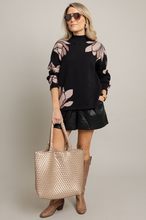 Flower Pattern Sweater, Black