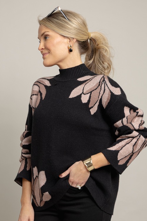 Flower Pattern Sweater, Black - 1006-42.jpg