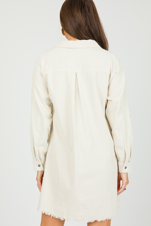 Fray Hem Corded Dress, Cream