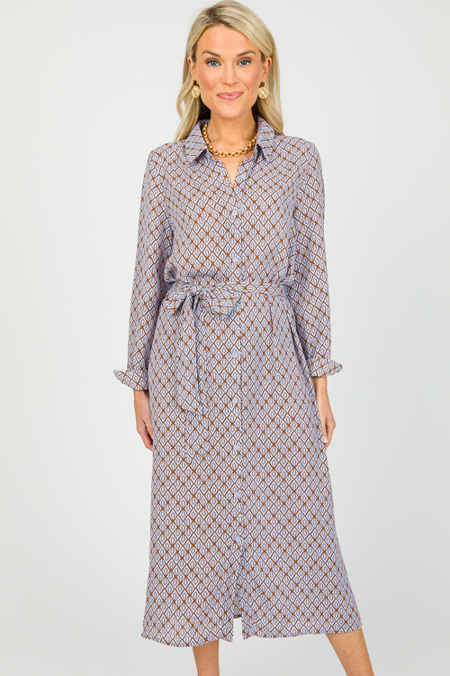 Abstract Shirt Dress Midi, Blue