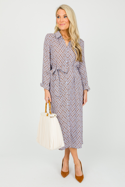 Abstract Shirt Dress Midi, Blue