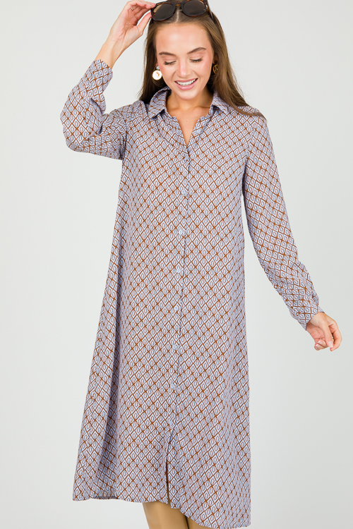 Abstract Shirt Dress Midi, Blue - New Arrivals - The Blue Door Boutique