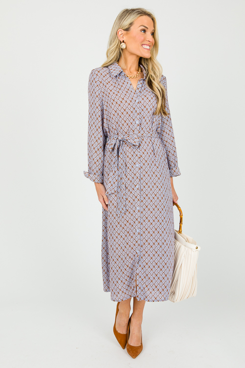 Abstract Shirt Dress Midi, Blue