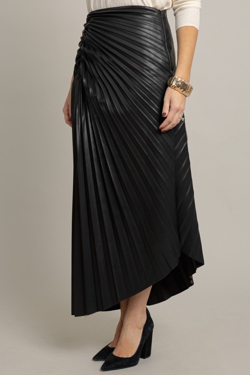 Asymmetric Pleat Leather Skirt